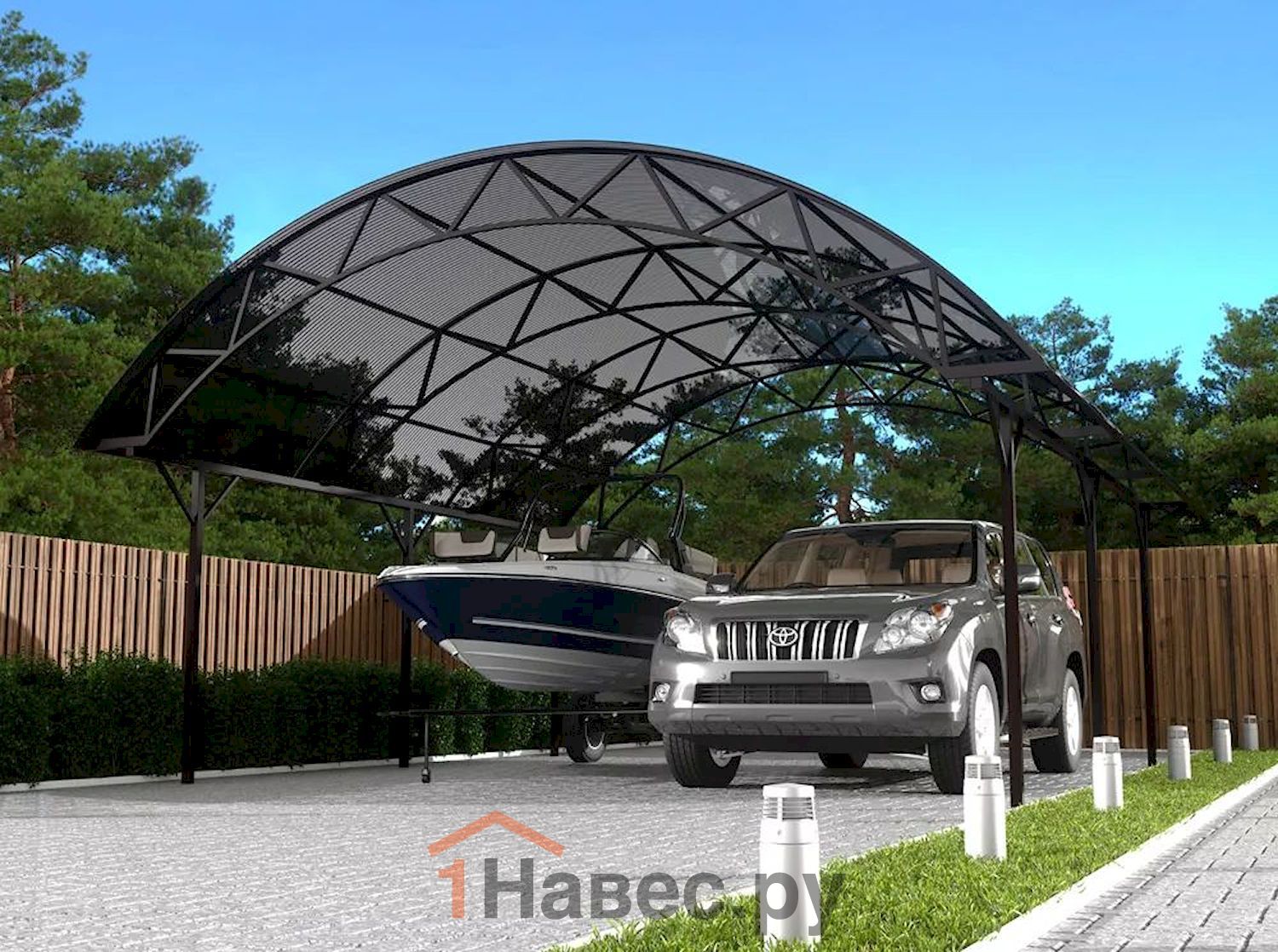 Арочный навес из поликарбоната на 2 места